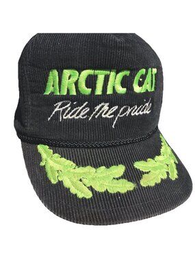 ARCTIC CAT Vtg Snowmobile Racing Trucker Hat 80s Cap Cord Corderoy Retro ATV UTV